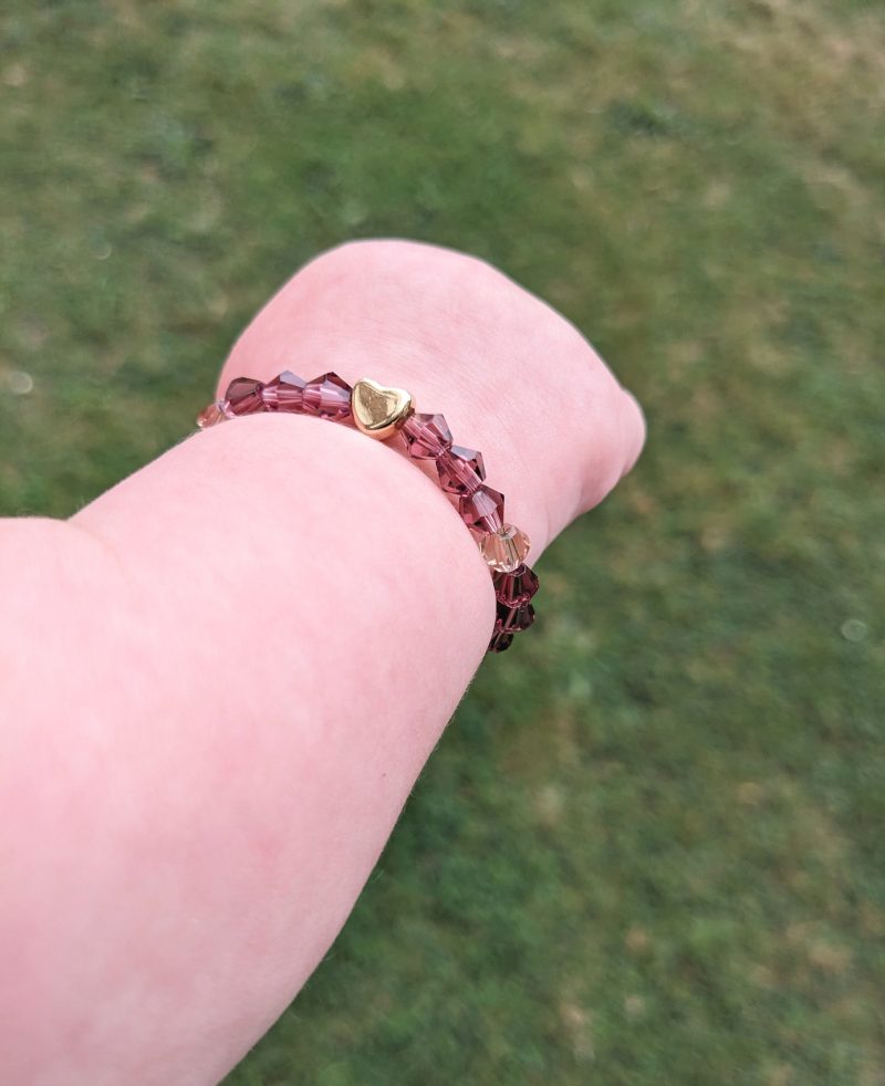 Children's purple crystal bracelet with gold heart