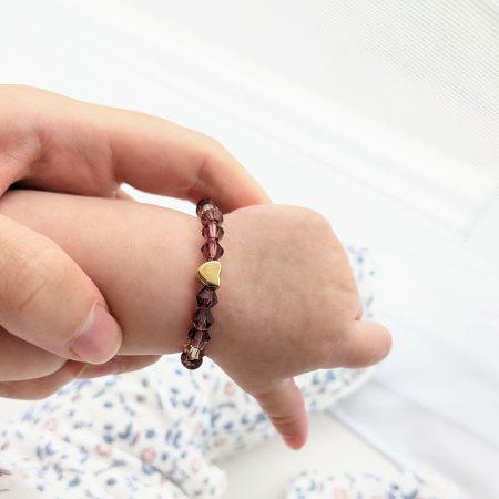 Children's purple crystal bracelet with gold heart