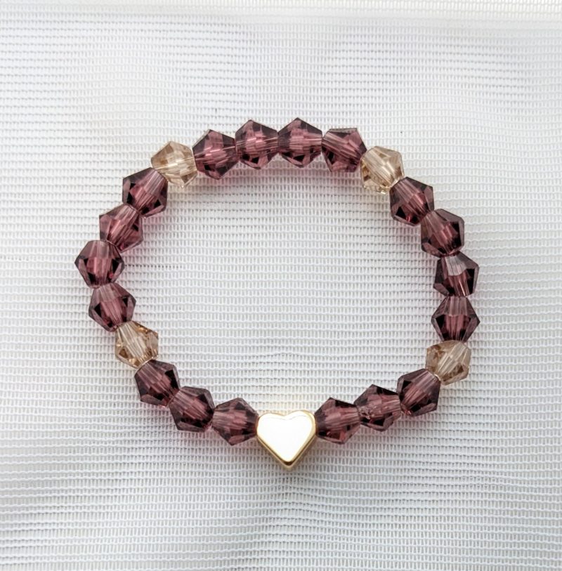 Children's purple crystal bracelet with gold heart