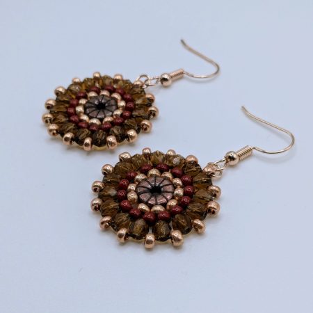 Ferris Wheel Earrings - handcrafted round dangle seed bead / beaded earrings - Autumn