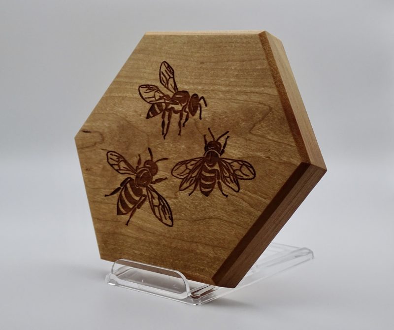 Bees Engraved on Cherrywood