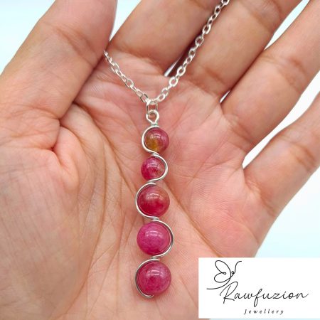 Watermelon Tourmaline Earrings Necklace Set, Silver Pink Jewellery, Tourmaline Bead Earrings