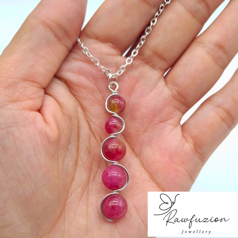 Watermelon Tourmaline Earrings Necklace Set, Silver Pink Jewellery, Tourmaline Bead Earrings