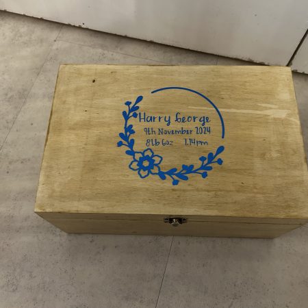 personalised baby keepsake box with baby birth name and details