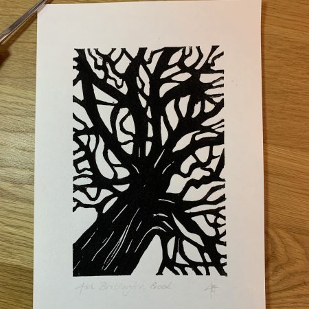 Ash, Brislington Brook, Bristol. Original Lino print on 100gsm Awagami washi paper A5 size.