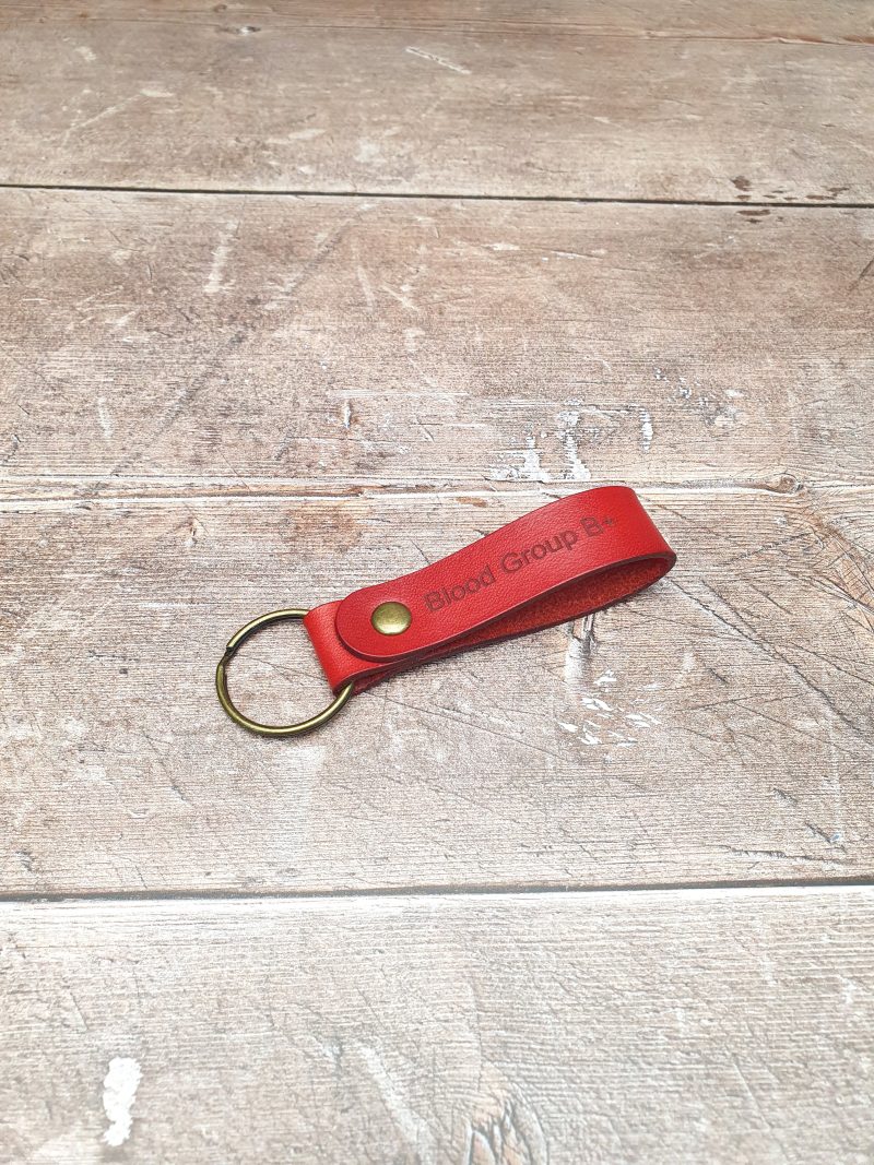 Blood Group Engraved Leather Keychain, Emergency Blood Type Reminder Keyring
