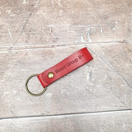Blood Group Engraved Leather Keychain, Emergency Blood Type Reminder Keyring