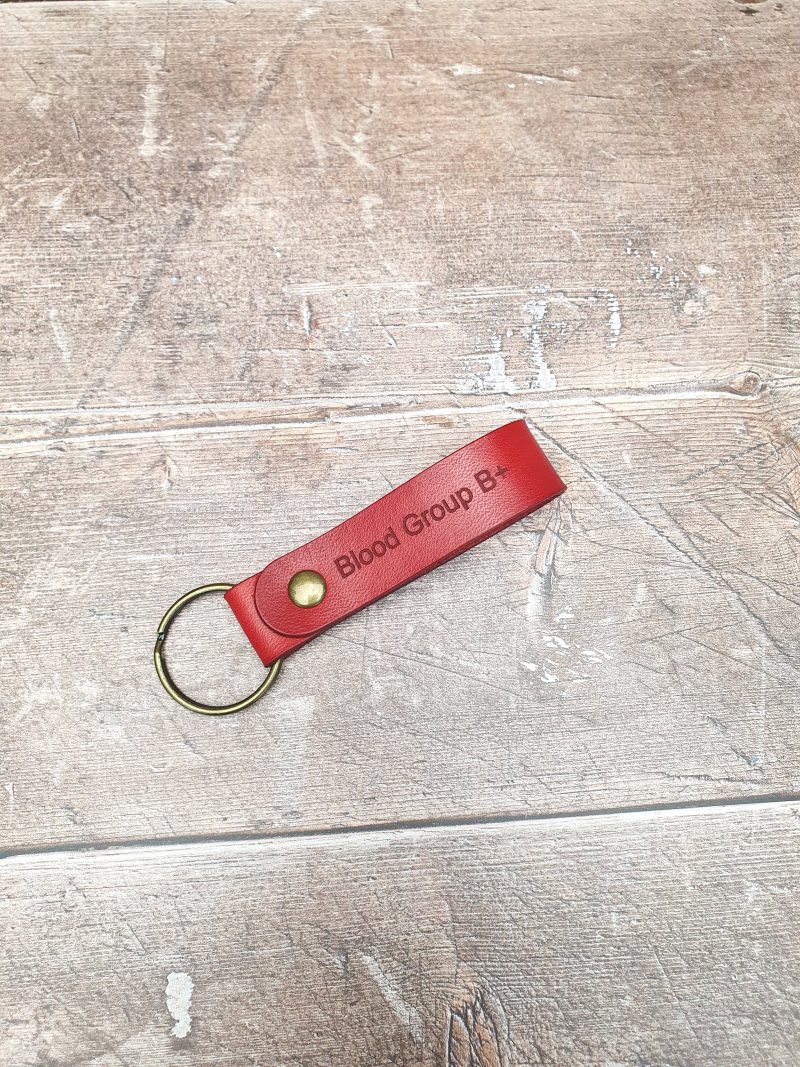 Blood Group Engraved Leather Keychain, Emergency Blood Type Reminder Keyring