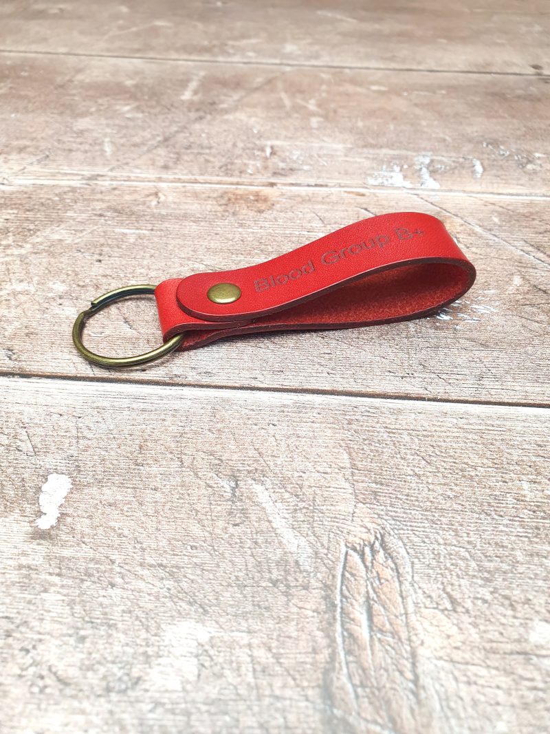 Blood Group Engraved Leather Keychain, Emergency Blood Type Reminder Keyring