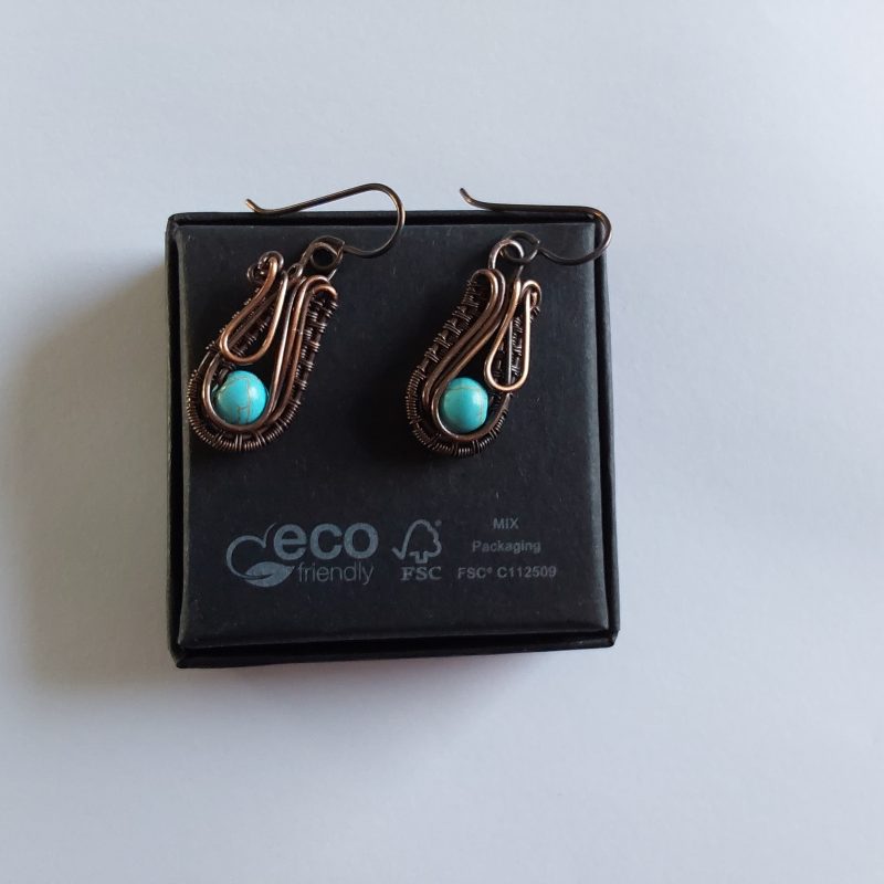 Wire weave Imperial Jasper dangly earrings with Niobium hypoallergenic ear wires and free UK postage