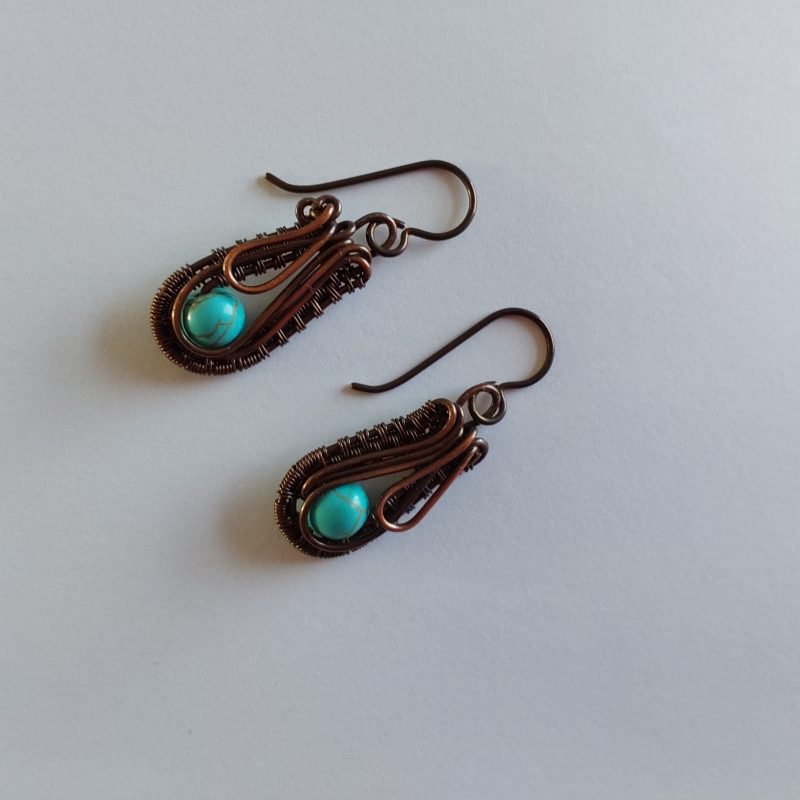 Wire weave Imperial Jasper dangly earrings with Niobium hypoallergenic ear wires and free UK postage