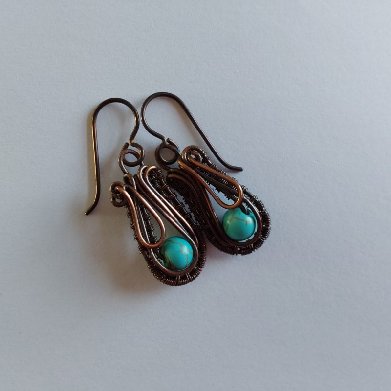 Wire weave Imperial Jasper dangly earrings with Niobium hypoallergenic ear wires and free UK postage