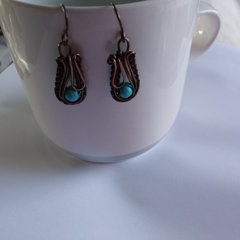 Wire weave Imperial Jasper dangly earrings with Niobium hypoallergenic ear wires and free UK postage