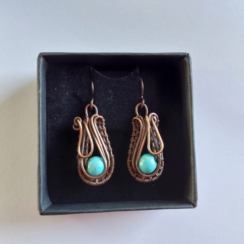 Wire weave Imperial Jasper dangly earrings with Niobium hypoallergenic ear wires and free UK postage