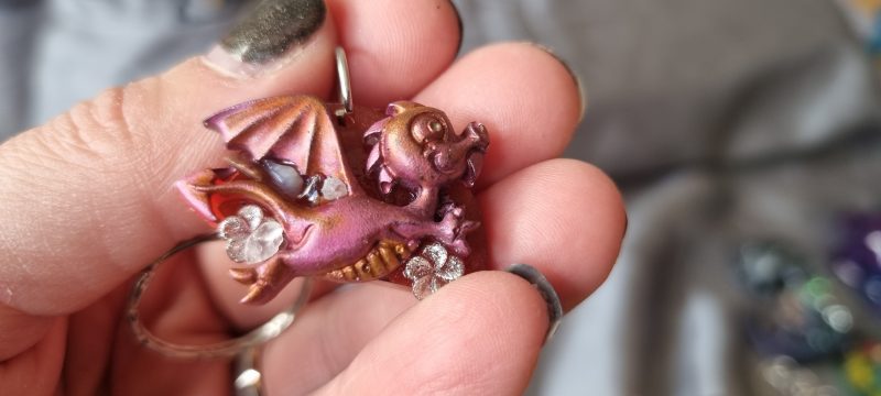 Resin animal flower keyring or pendants, hand painted with gems