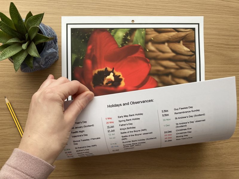 Handmade Large Wall Calendar With Flowers A3 Size Year At Glance