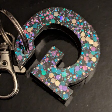 Black glitter alphabet keyring