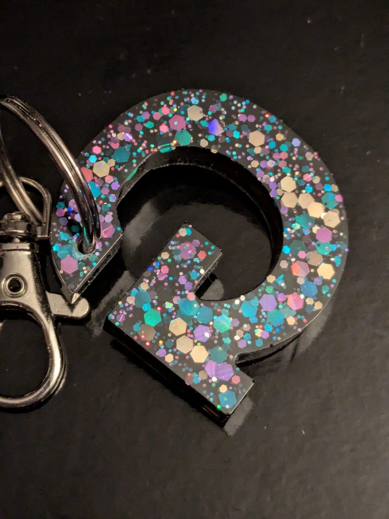 Black glitter alphabet keyring