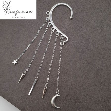 Silver Ear Wrap Cuff, Dainty Charm Dangle, No Piercing Earring, Silver Jewellery Gift