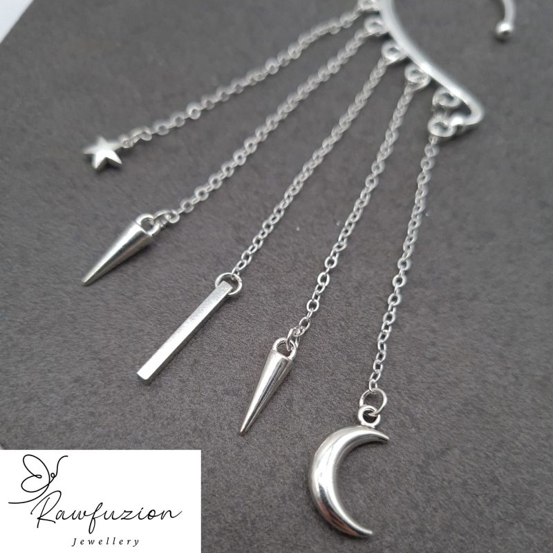 Silver Ear Wrap Cuff, Dainty Charm Dangle, No Piercing Earring, Silver Jewellery Gift