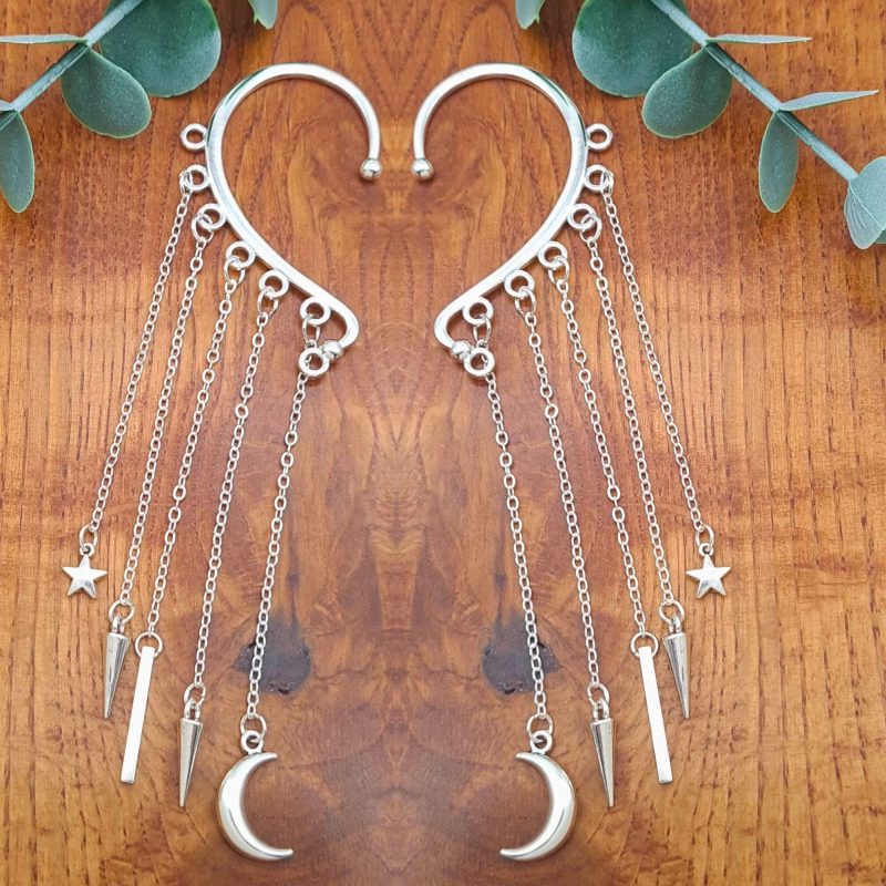 Silver Ear Wrap Cuff, Dainty Charm Dangle, No Piercing Earring, Silver Jewellery Gift