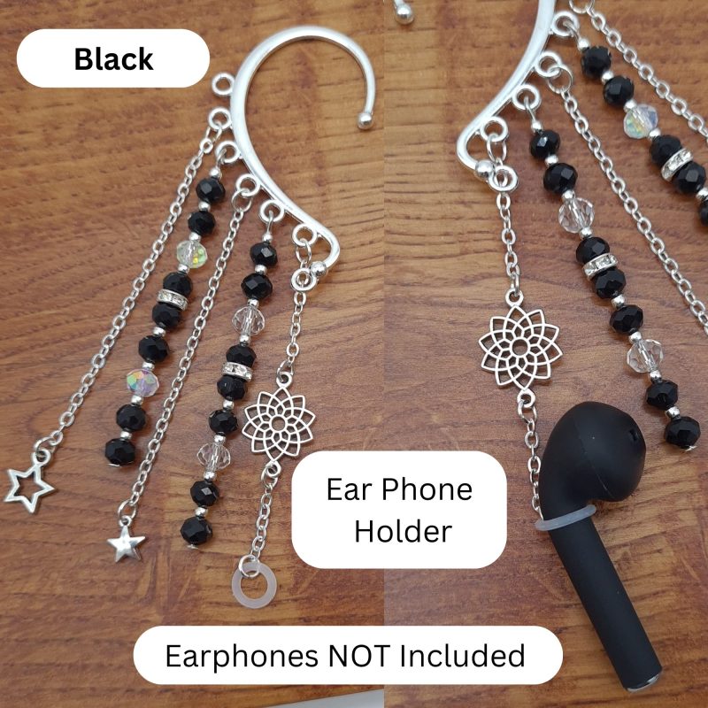 Ear Wrap Cuff, Anti Loss Ear Phone, Black Silver Grey, No Piercing Earring