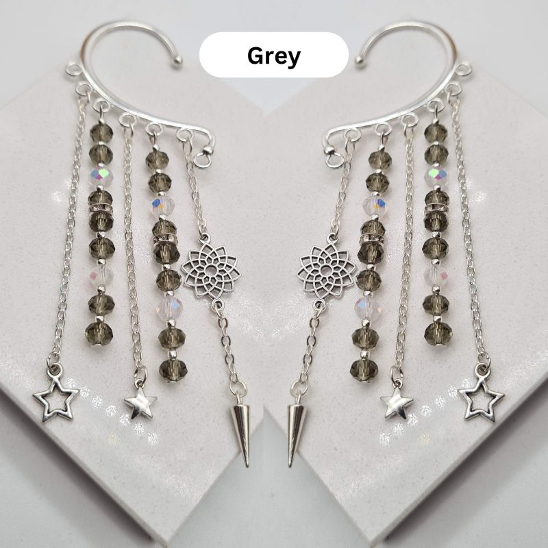 Ear Wrap Cuff, Anti Loss Ear Phone, Black Silver Grey, No Piercing Earring