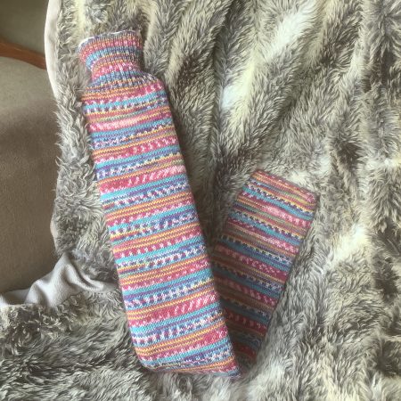 Extra long hot water bottle with hand crafted cover (Thelma)