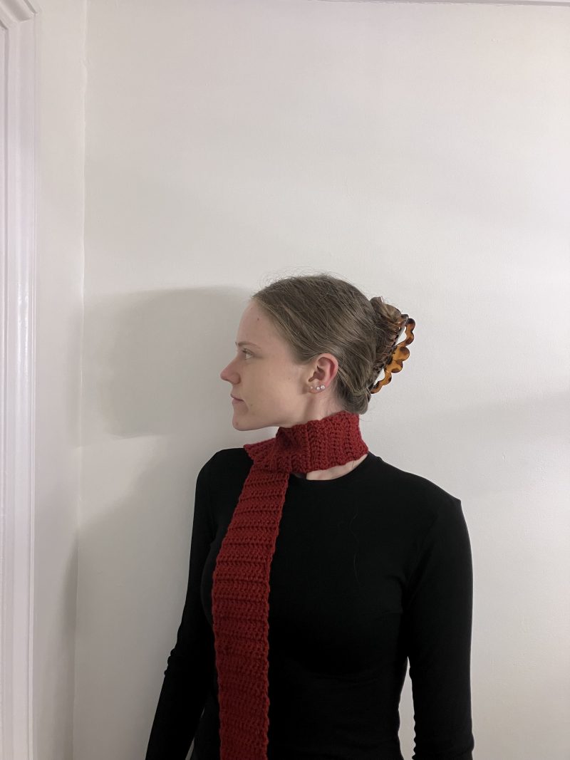Hand-Crocheted Burgundy Skinny Scarf | Minimalist Fall Fashion | Soft and Stylish Handmade Accessory