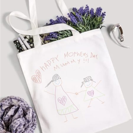 Personalised Hand-Embroidered Tote Bag | Custom Embroidered Bag with Your Child's Drawing | Unique G