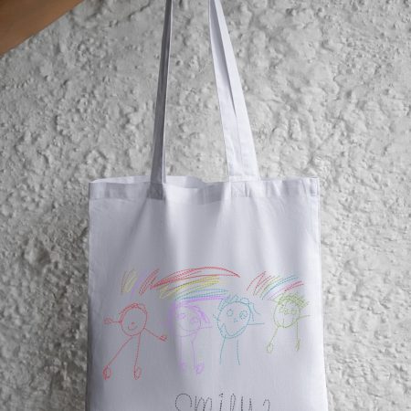 Personalised Hand-Embroidered Tote Bag | Custom Embroidered Bag with Your Child's Drawing | Unique G