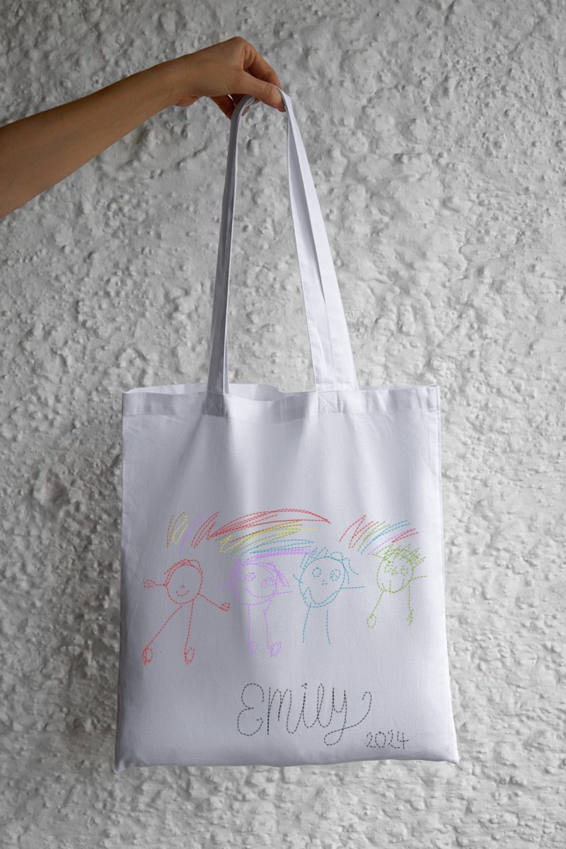 Personalised Hand-Embroidered Tote Bag | Custom Embroidered Bag with Your Child's Drawing | Unique G