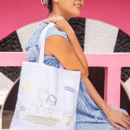 Personalised Hand-Embroidered Tote Bag | Custom Embroidered Bag with Your Child's Drawing | Unique G