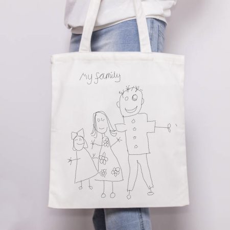 Personalised Hand-Embroidered Tote Bag | Custom Embroidered Bag with Your Child's Drawing | Unique G