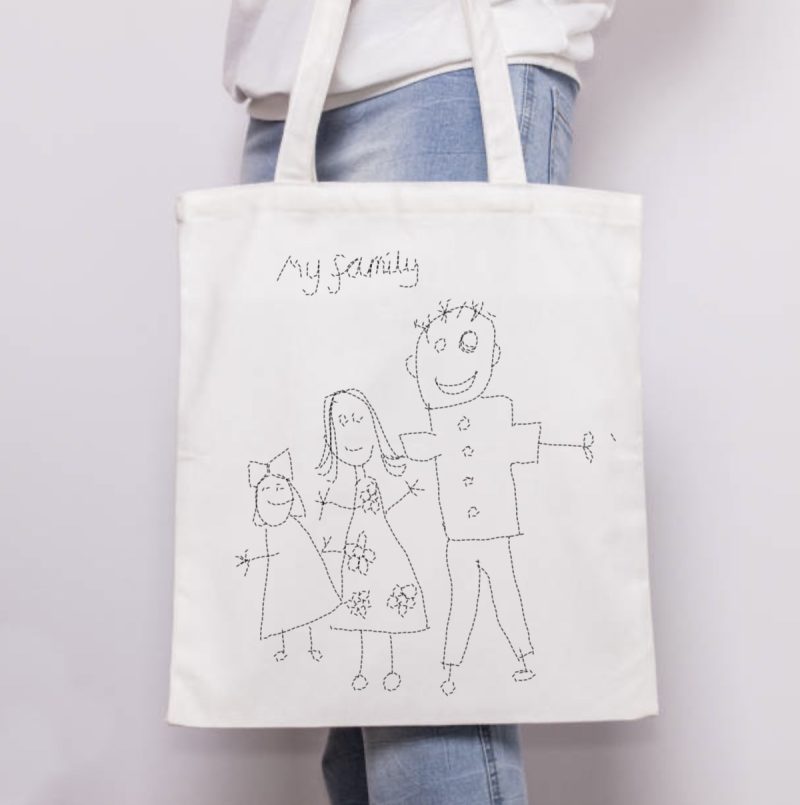 Personalised Hand-Embroidered Tote Bag | Custom Embroidered Bag with Your Child's Drawing | Unique G