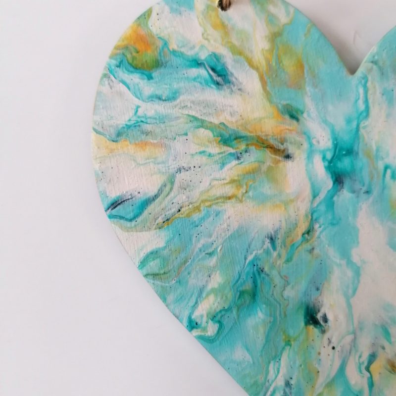 Turquoise Decorative Wooden Heart | Hand Painted | Good size 15cm
