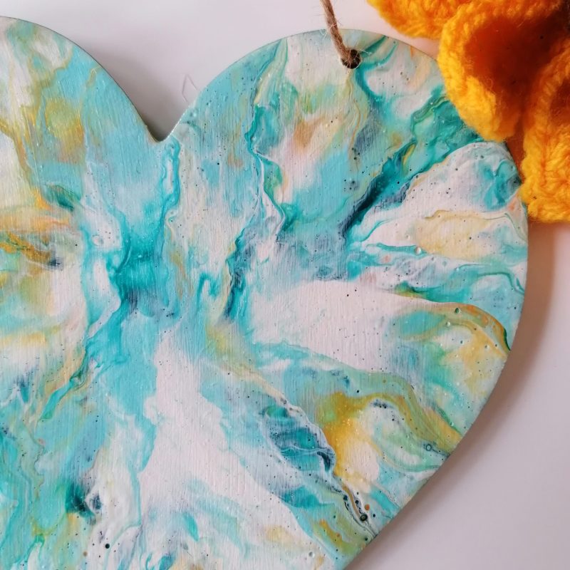 Turquoise Decorative Wooden Heart | Hand Painted | Good size 15cm