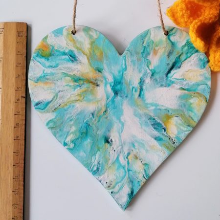 Turquoise Decorative Wooden Heart | Hand Painted | Good size 15cm