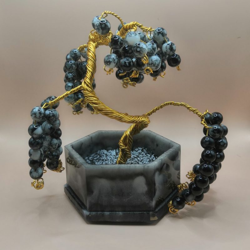 Black Marble Blossom - handmade bonsai wire tree sculpture