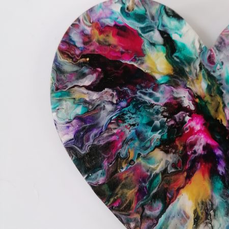 Bright Coloured Decorative Wood Heart | Hand Painted | Good size 15cm