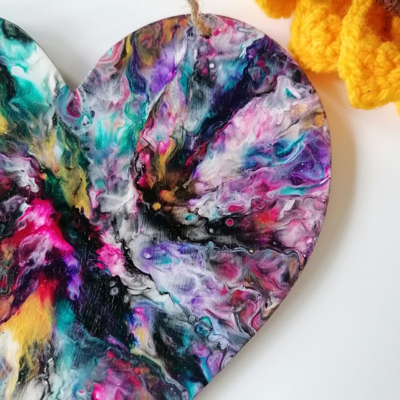 Bright Coloured Decorative Wood Heart | Hand Painted | Good size 15cm