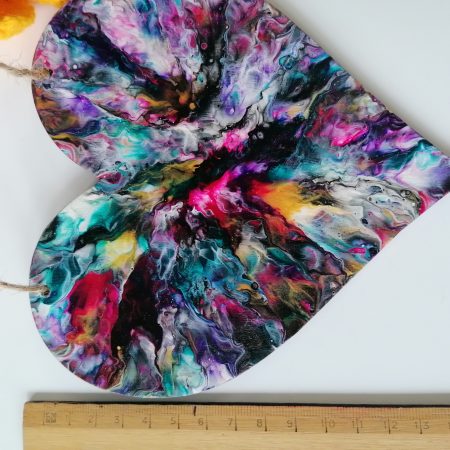 Bright Coloured Decorative Wood Heart | Hand Painted | Good size 15cm