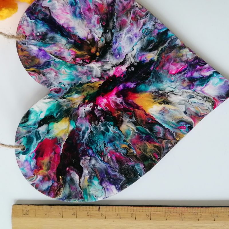 Bright Coloured Decorative Wood Heart | Hand Painted | Good size 15cm
