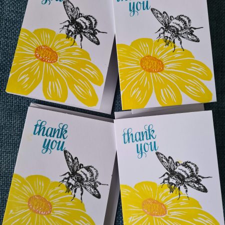 Set of 4 bee thank you cards handprinted - Image 2