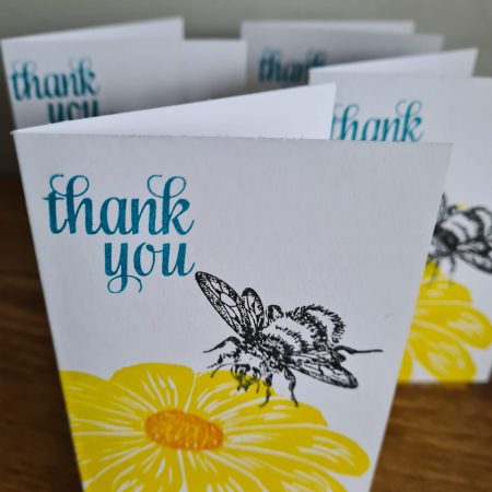 Set of 4 bee thank you cards handprinted