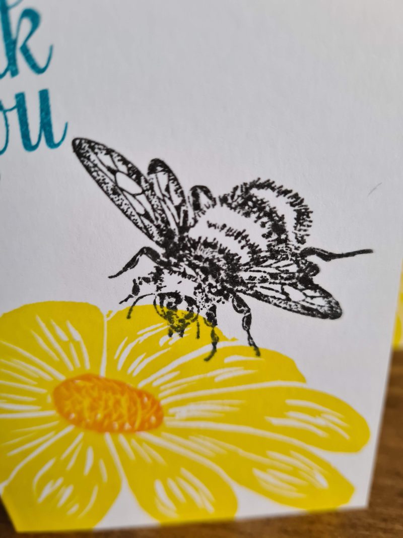 Set of 4 bee thank you cards handprinted