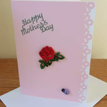 Hand made/painted rose Mothers Day greetings card and envelope