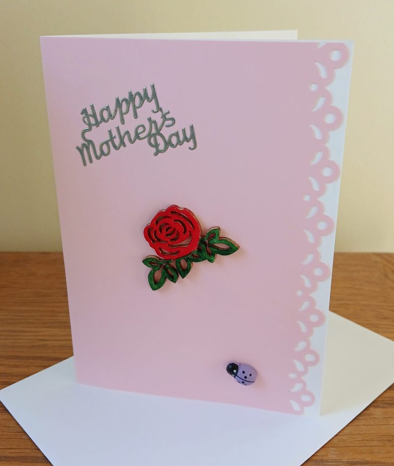 Hand made/painted rose Mothers Day greetings card and envelope