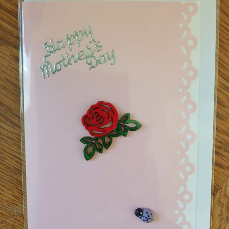 Hand made/painted rose Mothers Day greetings card and envelope