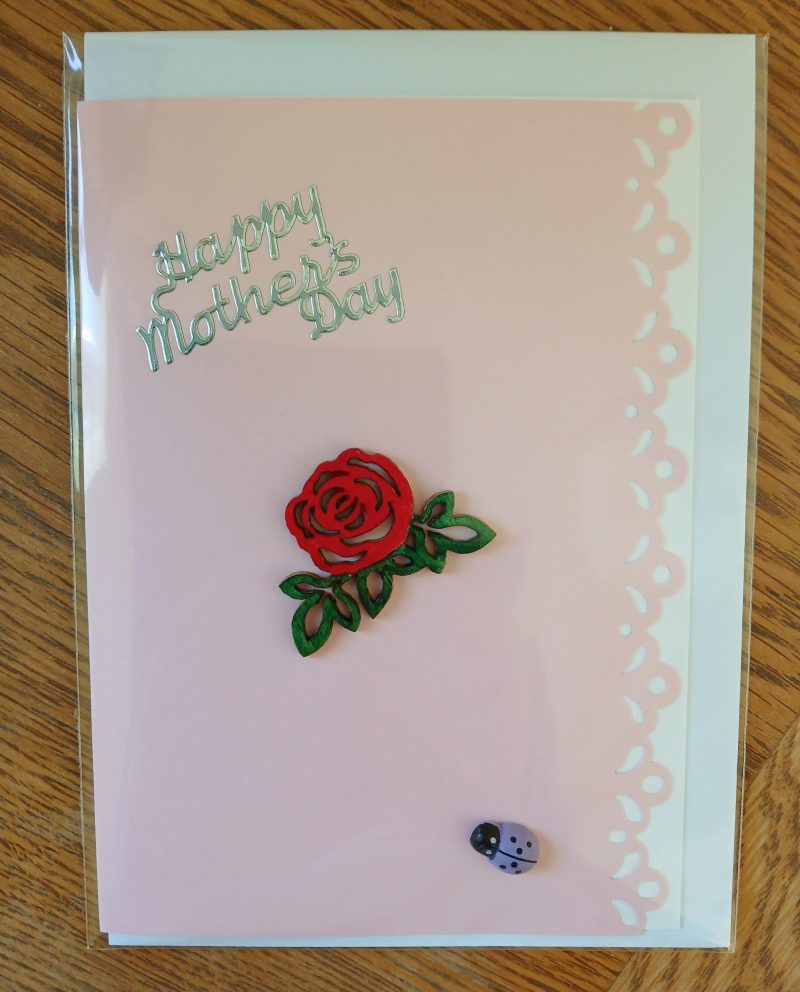 Hand made/painted rose Mothers Day greetings card and envelope